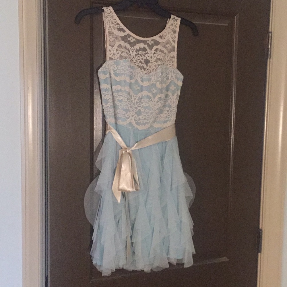 Semi-Formal Dress Blue w Cream Lace Top